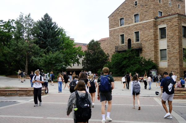 Students walk to class on campus at University of Colorado on Monday, August 26, 2024. 